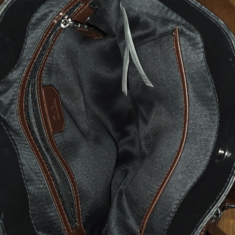 ZARA Black Leather Unisex Tote Messenger Bag - Picture 9 of 14